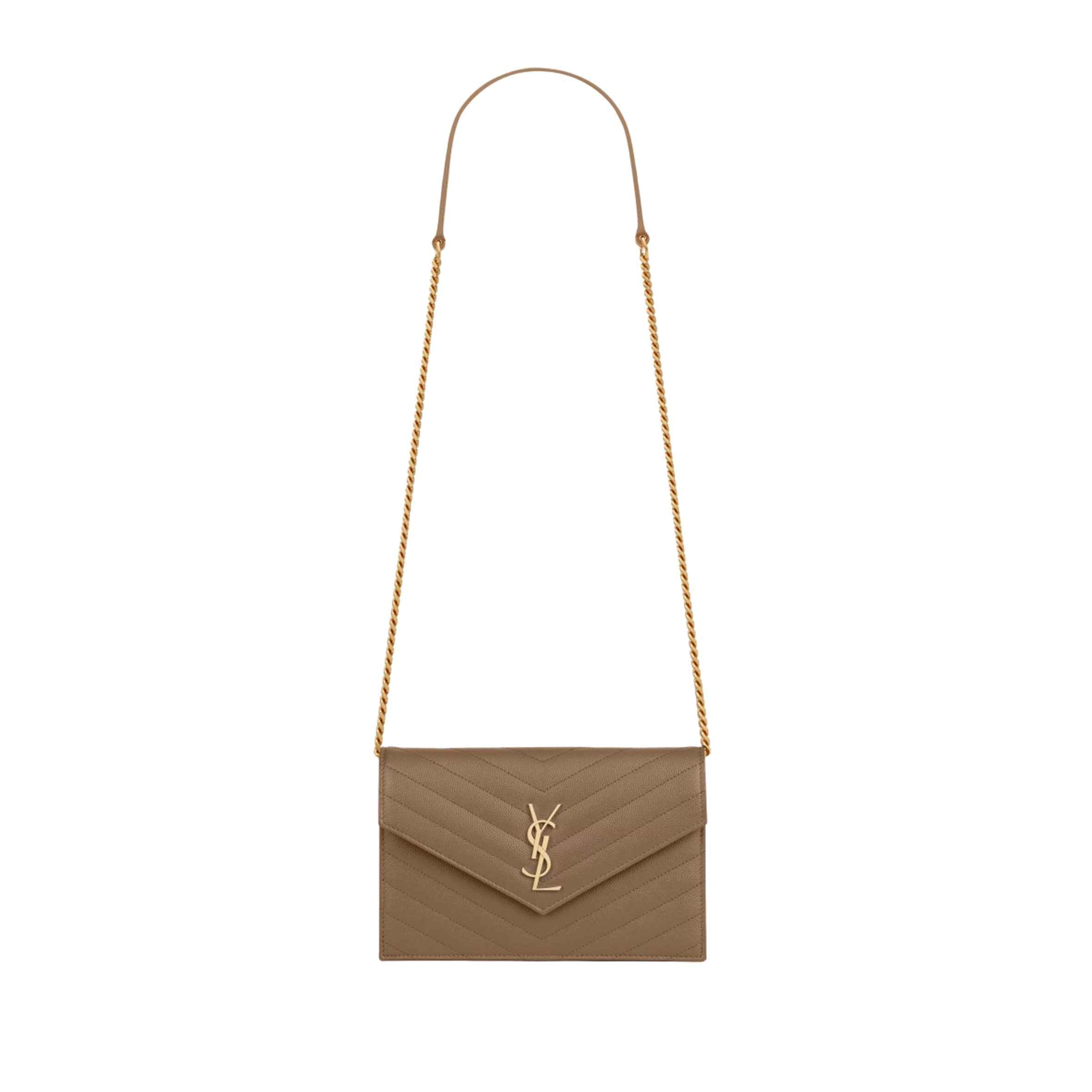 YSL CASSANDRE ENVELOPE CHAIN WALLET IN GRAIN DE POUDRE LEATHER 742920BOW012346 (19*12.5*3.5cm)